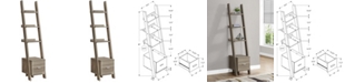 Monarch Specialties Storage Drawer 69"H Bookcase With Ladder in  Dark Taupe